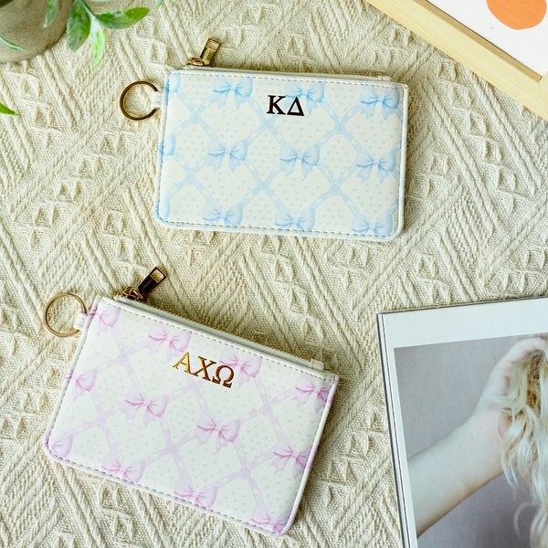Personalized Bow Tie Heart Design Key Pouch with Sorority Name Bid Day Sorority Initiation Gift for Friends Girls | Callie × Affinity Licensing