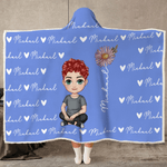 Personalised Cute Cartoon Character Heart Birth Flower Multicolor Soft Throw Hooded Blanket with Name Birthday Christmas Gift for Family Friends