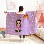 Personalised Cute Cartoon Character Heart Birth Flower Multicolor Soft Throw Hooded Blanket with Name Birthday Christmas Gift for Family Friends