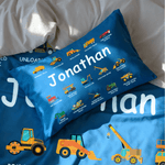 Personalised Multicolour Construction Lorry Soft Duvet Cover and 2 Pillow Covers Bedding Set with Name Christmas Gift for Boys Lorry Lovers Kids