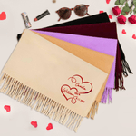 Personalised Double Heart Embroidery Multicolor Super Soft Tassel Warm Scarf with Name and Date Christmas Birthday Anniversary Gift for Couple