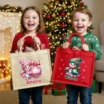 Personalized Cute Snowman Snowflake Large Jute Bag with Name and Year Christmas Party Gift for Kids
