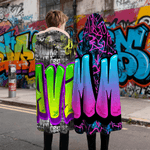Personalised Graffiti-Style Multicolor Hooded Blanket with Name  Home Decor Birthday Christmas Gift for Teenagers Friends Graffiti Lovers