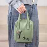 Personalizado Nacimiento Ramo de Flores Bolsa de maquillaje portátil de cuero de la PU con asa y nombre Accesorios de viaje Regalo de cumpleaños para las mujeres