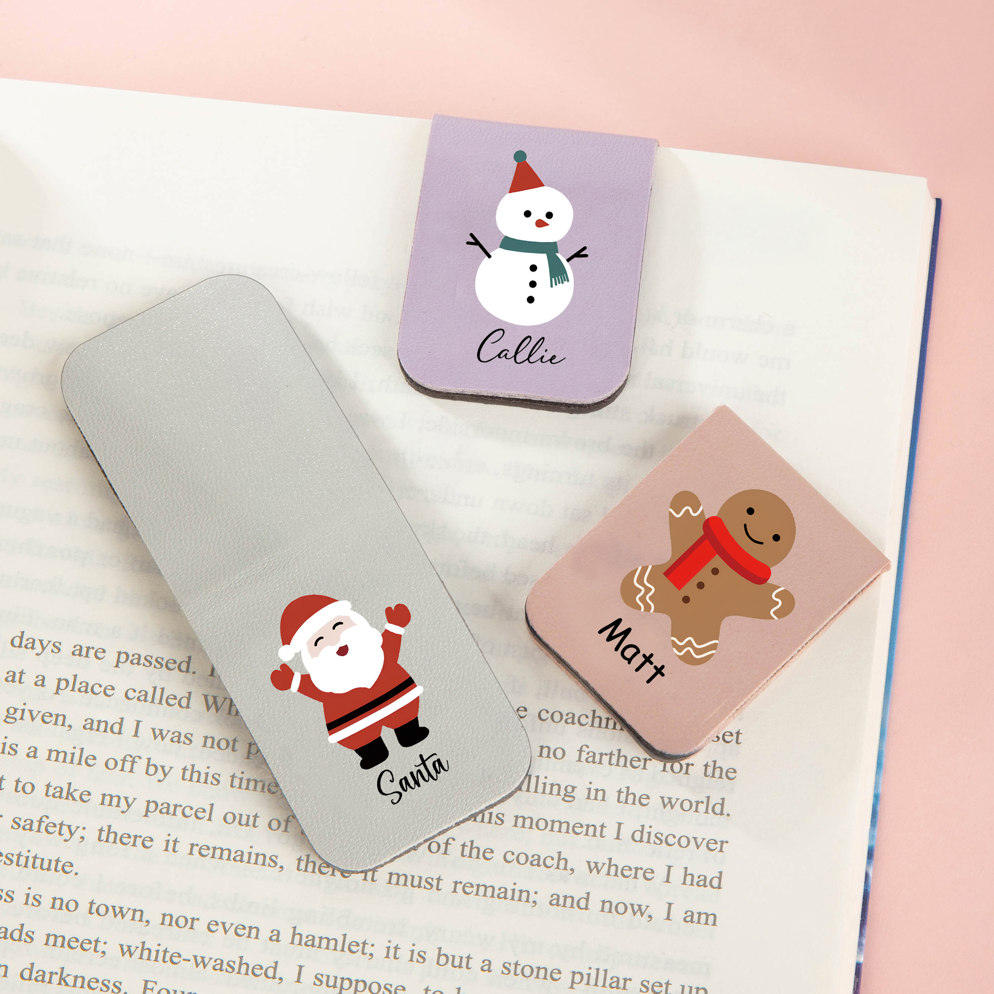 Marque-page magnétique en cuir PU personnalisé avec nom Cadeau de Noël pour les rats de bibliothèque amoureux de la lecture
