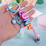 Personalized Multicolor Name Beads Flower Balloon Dog Handmade Bag Tag Keychain Birthday Friendship Gift for Kids Teenagers Girls