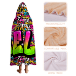 Personalised Graffiti-Style Multicolor Hooded Blanket with Name  Home Decor Birthday Christmas Gift for Teenagers Friends Graffiti Lovers
