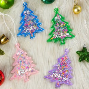 Personalised Multicolour Snowflake Christmas Tree Shake Ornament with Name and Year Home Tree Decor Christmas Gift for Family Friends