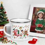 Personalized Santa Claus Snowman Elf Reindeer Design 12 oz Enamel Mug with Name Daily Use Christmas Gift for Boys Girls