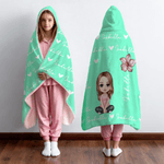 Personalised Cute Cartoon Character Heart Birth Flower Multicolor Soft Throw Hooded Blanket with Name Birthday Christmas Gift for Family Friends
