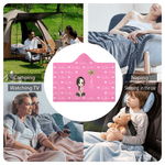 Personalised Cute Cartoon Character Heart Birth Flower Multicolor Soft Throw Hooded Blanket with Name Birthday Christmas Gift for Family Friends