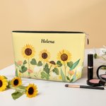 Personalised Watercolour Flowers Portable Makeup Bag with Name Travel Essential Birthday Gift for Women