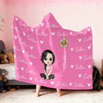 Personalised Cute Cartoon Character Heart Birth Flower Multicolor Soft Throw Hooded Blanket with Name Birthday Christmas Gift for Family Friends