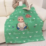 Personalized Cartoon Reading Character Birth Flower Soft Throw Blanket with Name Birthday Christmas Gift for Family Friends
