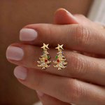 Personalized Birthstone Christmas Tree Star Stud Earrings Dainty Jewelry Anniversary Christmas Gift for Women