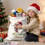Personalized Star Santa Hat Shining Initial Drawstring Gift Bag with Name Merry Christmas Eve Party Favors for Girls Boys Kids