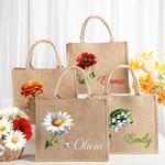 Personalized Gemstone Birth Flower Jute Bag with Name Anniversary Birthday Gift for Women