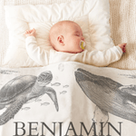 Personalised Retro Style Ocean Animals Soft Throw Blanket with Name Nusery Decor Birthday Baby Shower Christmas Gift for Newborns Kids
