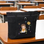 Personalized Cartoon Charatcer Birth Flower Large Capacity Tote Bag with Name and Mesh Pockets Birthday Christmas Gift for Women