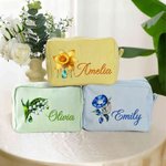 Personalised Retro Gemstone Birth Flower Stripe Large Capacity Makeup Bag with Name Travel Essentials Bridesmaid Birthday Gift for Women