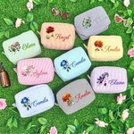 Personalised Retro Gemstone Birth Flower Stripe Large Capacity Makeup Bag with Name Travel Essentials Bridesmaid Birthday Gift for Women
