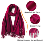 Personalised Double Heart Embroidery Multicolor Super Soft Tassel Warm Scarf with Name and Date Christmas Birthday Anniversary Gift for Couple