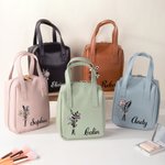 Personalizado Nacimiento Ramo de Flores Bolsa de maquillaje portátil de cuero de la PU con asa y nombre Accesorios de viaje Regalo de cumpleaños para las mujeres
