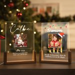 Personalisiertes Fest-Thema Acryl LED-Nachtlicht mit Foto Text und Holzsockel Erinnerung Weihnachten Geburtstag Geschenk für Freunde Familie