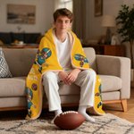 Personalized Face Photo Football Cartoon Character Soft Hooded Blanket with Name and Number Home Decor Birthday Match Day Gift for Sports Lovers