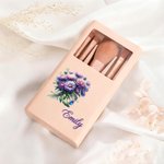 Personalized Gemstone Birth Flower Makeup Brush Travel Storage Box Set with Name Birthday Wedding Gift for Women