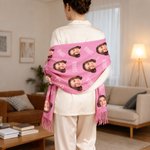 Personalized Funny Face Photo Name Multicolor Soft Warm Tassel Scarf Anniversary Winter Birthday Gift for Women Men Pet Lovers