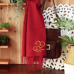 Personalised Double Heart Embroidery Multicolor Super Soft Tassel Warm Scarf with Name and Date Christmas Birthday Anniversary Gift for Couple