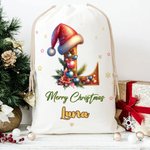 Personalized Star Santa Hat Shining Initial Drawstring Gift Bag with Name Merry Christmas Eve Party Favors for Girls Boys Kids