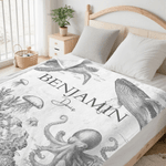 Personalised Retro Style Ocean Animals Soft Throw Blanket with Name Nusery Decor Birthday Baby Shower Christmas Gift for Newborns Kids