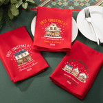 Personalized First Christmas At House 100% Cotton Red Napkin with Names Address and Year Table Decor Christmas Gift for Family Friends New Home Movers