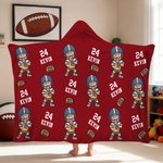 Personalized Face Photo Football Cartoon Character Soft Hooded Blanket with Name and Number Home Decor Birthday Match Day Gift for Sports Lovers