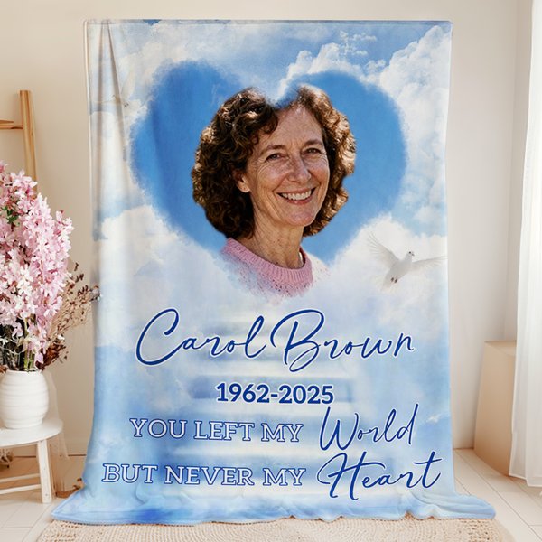 Personalised Heaven Pigeon Heart Photo Soft Throw Blanket with Name and Year Memorial Sympathy Gift for Family Friends