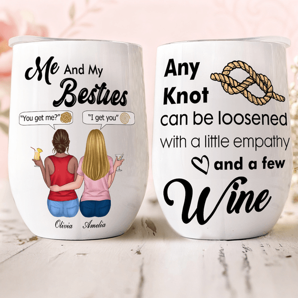Personalised Me and My Besties Cartoon Character 12 oz Insulated Wine Tumbler with Names Birthday Bride Party Anniversary Gift for Besties