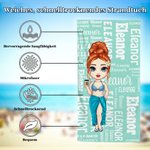 Personalisiertes Strandtuch mit Namen Wortwolke und Cartoon Figur Schnelltrocknendes Badetuch Urlaub Sommer Geschenk für Damen Freundinnen