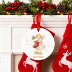 Personalisiertes Weihnachtsengel-Keramikornament in Herz- oder Rundform mit Namen Datum Weihnachtsbaum Haus Deko Weihnachtsgeschenk für Familie Freund