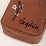 Personalizado Nacimiento Ramo de Flores Bolsa de maquillaje portátil de cuero de la PU con asa y nombre Accesorios de viaje Regalo de cumpleaños para las mujeres