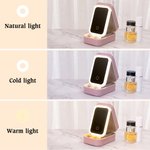 Joyero personalizado de cuero PU con espejo de maquillaje luz tricolor ajustable y flor de nacimiento regalo de cumpleaños para mujer