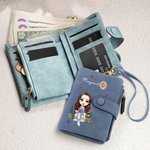 Personifierad tecknad läsfigur Födelseblomma Tri-Fold PU läder armband plånbok med korthållare och namn Födelsedagspresent för bokmalar