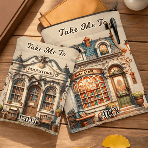 Personalised Take Me To Bookstore Book Sleeve Cover with Name Zipper and Front Pocket Birthday Christmas Gift for Bookworms