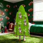 Personalized Face Photo Football Cartoon Character Soft Hooded Blanket with Name and Number Home Decor Birthday Match Day Gift for Sports Lovers