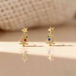 Personalized Birthstone Christmas Tree Star Stud Earrings Dainty Jewelry Anniversary Christmas Gift for Women