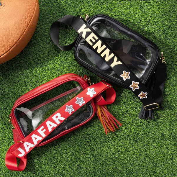 Personalised Multicolor Star Large Capacity Clear Crossbody Stadium Bag with Name and Tassel Daily Use Birthday Gift for Her Sports Lovers