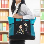 Personalized Cartoon Charatcer Birth Flower Large Capacity Tote Bag with Name and Mesh Pockets Birthday Christmas Gift for Women