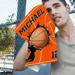 Personalized Character Silhouette Sports Towel with Name Number and Hanging Clip Game Day Birthday Gift for Sports Lovers