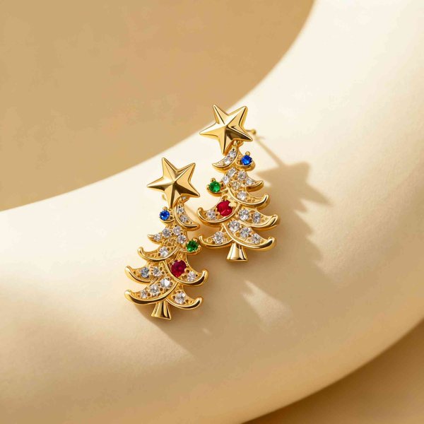 Personalized Birthstone Christmas Tree Star Stud Earrings Dainty Jewelry Anniversary Christmas Gift for Women